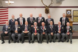 Front Row from Left: Doug Meyer Inner Guard, Tim Hogue Esteemed Lecturing Knight, Matt Livingston Loyal Knight, Dennis DeWild Exalted Ruler, Marv Feller Esteemed Leading Knight, Roger McQueen Esquire, Robert Iske Chaplain and Don Nelson Treasurer. Back Row from Left: Ed Bonefas Tiler, Dave Wiebold Trustee, Charles Hall Trustee, Don Herdliska Trustee, Jeff Baker Trustee and Alan Armstrong Secretary.