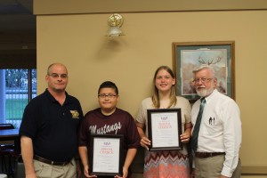 State President Roger McQueen, award recipient David Rendon, award recipient Jessica Hammers and Exalted Ruler Dennis DeWild