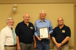 Exalted Ruler Dennis DeWild, Past Exalted Ruler Charles Hall, award recipient Tom Brodersen and State President Roger McQueen