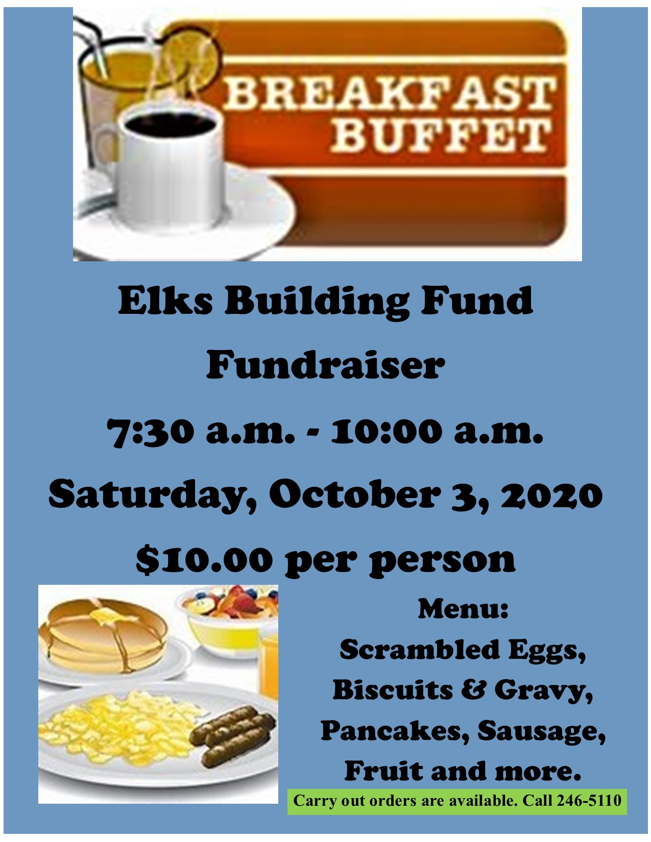 October Building Fundraiser Breakfast - Shenandoah Elks Lodge #1122